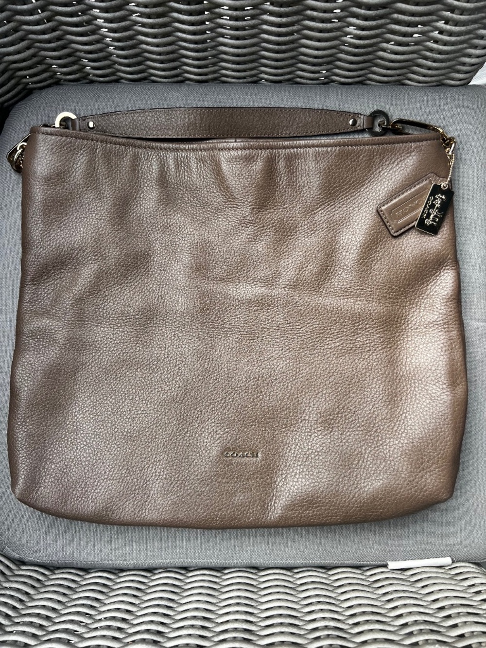 Coach Pebbled Leather Shoulder Madison Hobo Bag in Silt Brown 27858